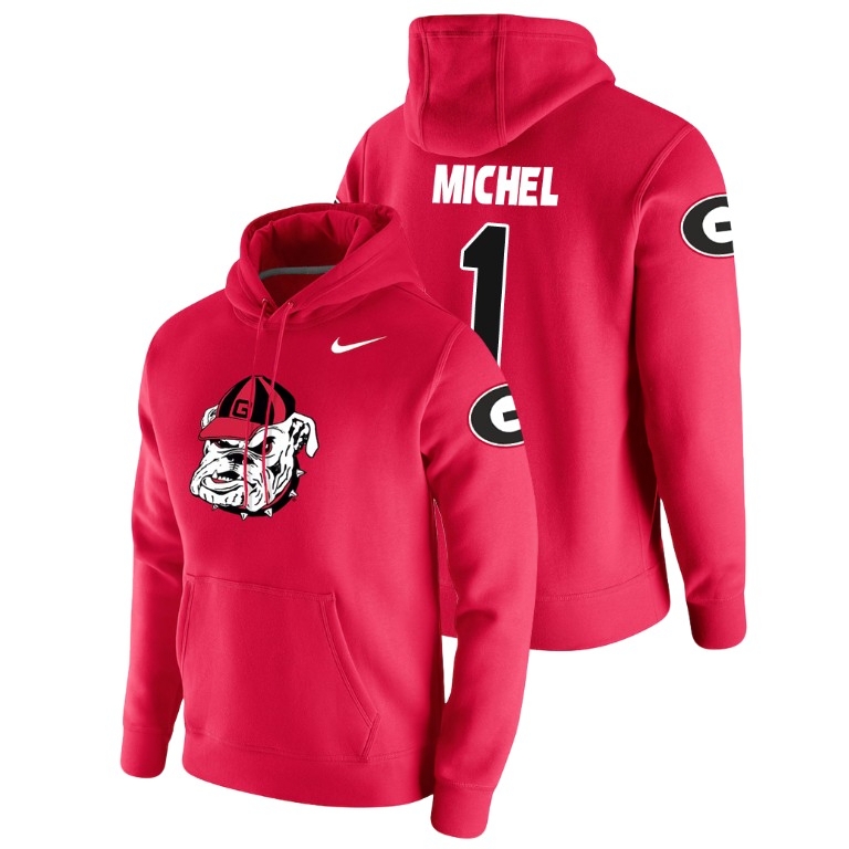 Georgia Bulldogs Men's NCAA Sony Michel #1 Red Vault Club Pullover College Football Hoodie TXY1549KH